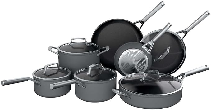 Ninja Foodi NeverStick Premium Hard-Anodized 12-Piece Cookware Set, Oven Safe to 500°F, Dishwasher Safe, All Range Capable, Grey/Stainless Steel