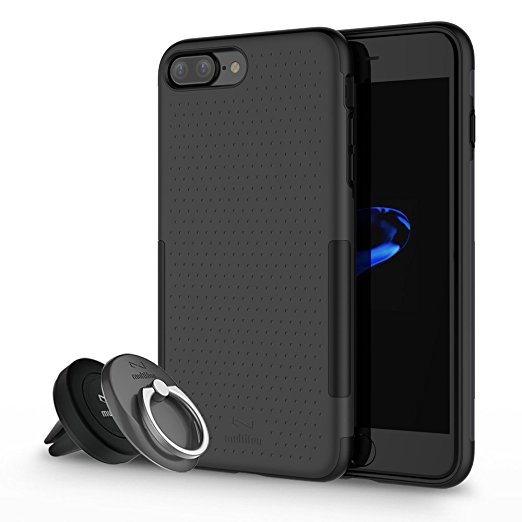 multifun Shockproof Case for iPhone 7 Plus 5.5 inch , Slim Fit Dual Layer Protection Rugged Case, Heavy Duty Ultra Protective Cover Kit with Ring Grip and Air Vent Magnetic Car Mount Holder