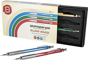 Pentel GraphGear 500 Limited Edition Mechanical Pencil, Classic Colors Box Set, 0.3, 0.5, 0.7, 0.9mm point sizes included, Box of 4 Pencils (PG520RBXSET)