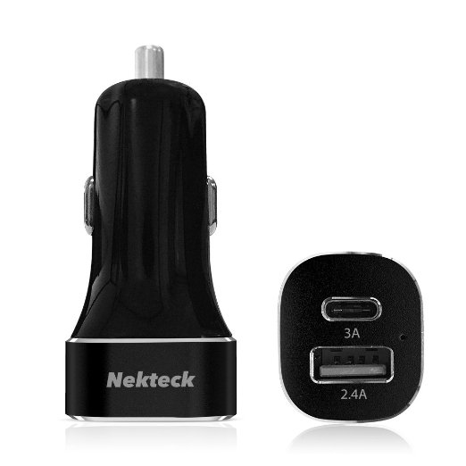 USB Type C Car charger Nekteck 54A USB-C Car Charger Adapter with Type C and Standard USB A Outputs for Apple Macbook 12 Inch LG G5 Nexus 5X 6P and More Black