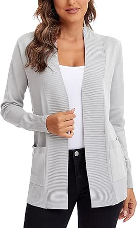 Urban CoCo Women's Lightweight Open Front Knit Cardigan Sweater Long Sleeve with Pocket