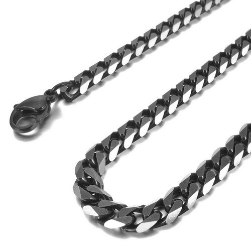 Men's 8.0mm Wide Stainless Steel Necklace Curb Chain Link Black Polished 14~40 Inch