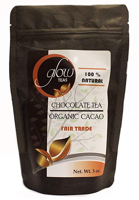Glow Teas 100% Organic Fair Trade Cacao Tea Caffeine-Free Keto Chocolate Drink Natural Theobromine And Antioxidants Iced Hot Chocolate (3 oz)