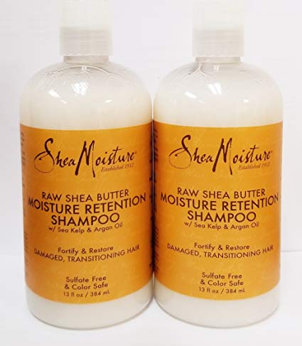 Shea Moisture raw Shea Butter Moisture Retention Shampoo w/ Sea Kelp & Argon Oil - Dry, Damaged Hair - Sulfate free & Color Safe - Value Double Pack - Qty of 2 Each