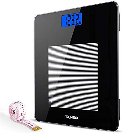 Bathroom Scales,YOUNGDO Digital Body Weight Scale,High Precision Weighing Scales with Tempered Glass 28st/180kg/400lb,Body Measuring Tape Included,Backlight Display