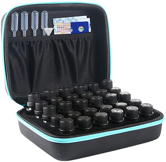 Essential Oils Storage Holder Organizer 30 Bottles-192 labels-4Pcs Funnel-5 Pcs Transfer Pipette-1pcs oil bottle opener- 5-10-15-20ml Roll on Bottles (Carry Handle On Top)-Essential Oil Case Organizer