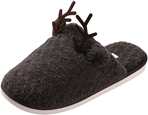ACEVOG Women & Men Christmas Deer Plush Slippers Classic Cartoon No-Slip Memory Foam Indoor Outdoor Slip-on Shoes