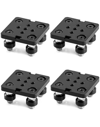 QWORK Small V-Wheel Plate, 4 Pack V-Slot Gantry Rod Plate with Wheel, for 2020 Aluminum Profile, CNC and 3D Printer Parts Black Wheel