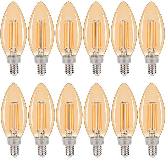 BORT B11 Chandelier led Light Bulbs, Dimmable 4W Equivalent to 40W LED Candelabra Bulbs, 2700K Warm White, E12 Candelabra Base LED Candle Bulbs (B11-Amber-12 Pack)