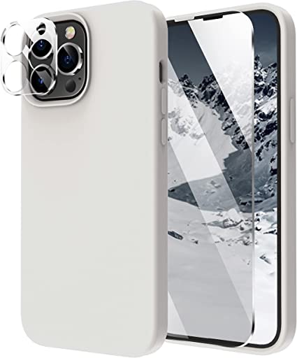 Cordking Designed for iPhone 12 Pro Max Case, with 2 Screen Protectors   2 Camera Lens Protectors, Shockproof Silicone Phone Case with Microfiber Lining, White