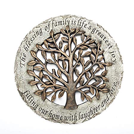 Roman Exclusive Terrace Garden Stone with a Tree and Verse, 12.2-Inch, 2-Tone Dolomite/Resin