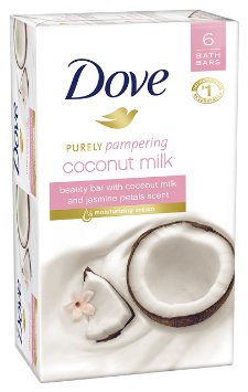 Dove Purely Pampering Beauty Bar, Coconut Milk with Jasmine Petals 4 oz, 6 Bar