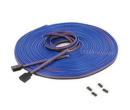 20m/65.6ft RGB Extension， Cable Line With Full Copper Wires Inside for LED Strip RGB 5050 3528 Cord 4 pin ，rgb wire，rgb extension cable，led extension cable