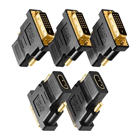 DVI to HDMI Adapter, CableCreation 5-Pack Bi-Directional DVI-D(24 1) Male to HDMI Female Converter, 1080P HDMI to DVI Adapter, 3D