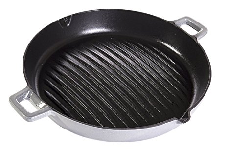 Essenso Convex Curved Base Cast Iron Grill Pan with 4-Layer Enamel Coating, Induction Compatible, 11.8", Gray/Black