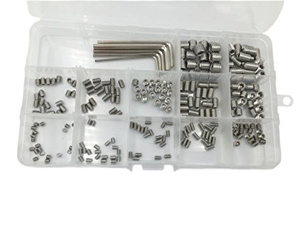 HVAZI 240pcs M3 M4 M5 M6 M8 Metric 304 Stainless Steel Hex Socket Set Screw Assortment Kit