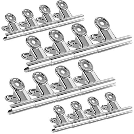 MORSLER Chip Clips, 16 Pack Heavy-Duty Stainless Steel Food Bag Clips with 2 Size All-Purpose Air Tight Seal Grip Clips Cubicle Hook for Office Kitchen Home Usage