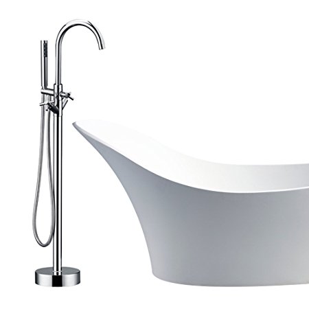 Modern Freestanding Bathtub Shower Mixer Taps Chrome Floor Mounted Tub Shower Faucets with Hand Sprayer 2 Handles