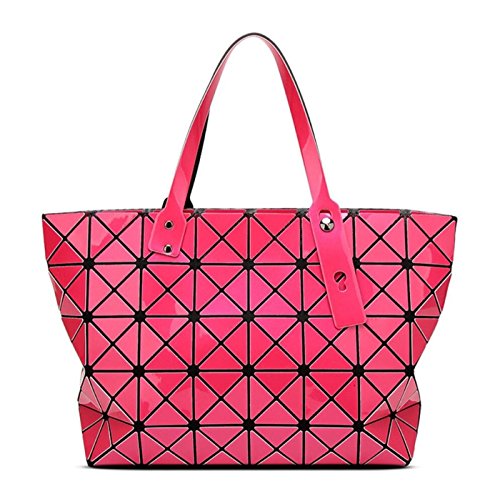 Kayers Sulliva Women's Fashion Geometric Lattice Tote Glossy PU Leather Shoulder Bag Top-handle Handbags
