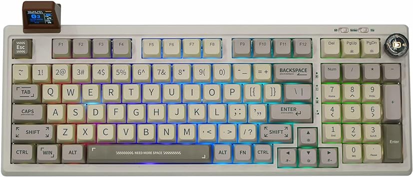 EPOMAKER RT100 97 Keys Gasket BT5.0/2.4G/USB-C Mechanical Gaming Keyboard with Customizable Display Screen, Knob, Hot Swappable Socket, 5000mAh Battery for Win/Mac (Wisteria Linear Switch)