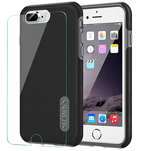 iPhone 8 Plus Case,iPhone 7 Plus Case, Singularity Products [Heavy Duty Protection] [Commuter Series] Shock Absorbing with iPhone 8 Plus 7 Plus Glass Screen Protector - Matte Black /Gray