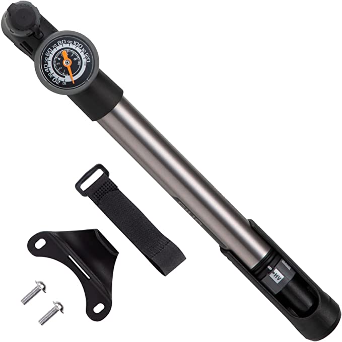 GIYO Small Bike Pump with Gauge - Switchable High Volume/Pressure | Fits Presta & Schrader | 120 PSI Max, MTB & Road | GP-993 Taiwan