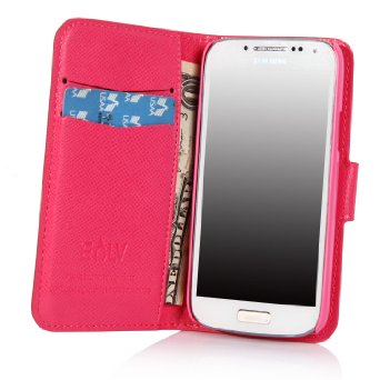 Galaxy S4 Mini Case, Galaxy S4 Mini Flip Case - E LV Galaxy S4 Mini Deluxe PU Leather Folio Wallet Full Body Protection Case Cover for Samsung Galaxy S4 Mini i9190 - Hot Pink