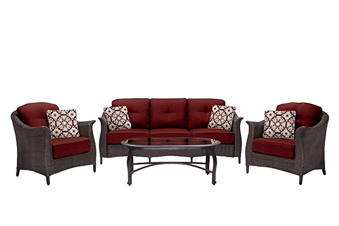 Hanover Outdoor Furniture Gramercy 4-Piece Wicker Patio Seating Set, Crimson Red