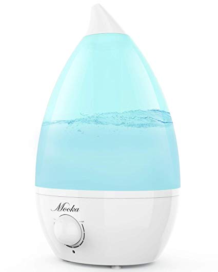 MOOKA Humidifier 2L Portable Cool Mist Humidifiers for Baby Home Bedroom Office, Adjustable Mist Output Air Humidifier, Waterless Auto-Off, Whisper-Quiet, Up to 21 Hours, BPA Free, Blue