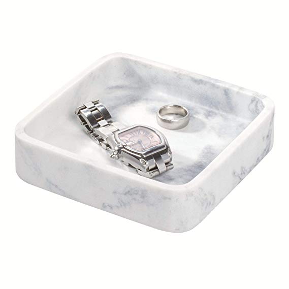 InterDesign Dakota Resin Marble Tray Organizer for Holding Office Supplies, Jewelry, Cosmetics in Your Drawer, Bathroom, Countertop, Desk, and Vanity, White