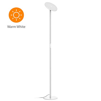 TROND LED Torchiere Floor Lamp Dimmable 30W, 3000K Warm White, 71-Inch Tall, Modular Rod Design, 30-Minute Timer, Wall Switch Compatible, for Living Room Bedroom Office – Silver