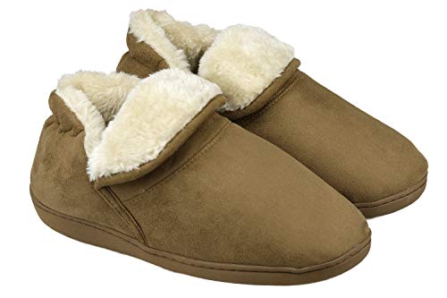 Dasein Women Soft Faux Fur Lined Suede House Slippers Memory Foam Slippers Anti-Skid Winter Indoor Outdoor Bootie Boot