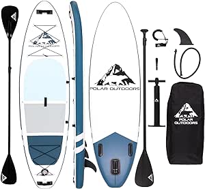 Polar Outdoors by Roc Inflatable Stand Up Paddle Board with Premium SUP Paddle Board Accessories, Wide Stable Design, Non-Slip Comfort Deck for Youth & Adults.