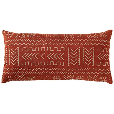 Rivet Mudcloth-Inspired Pillow, 12" x 24", Spice