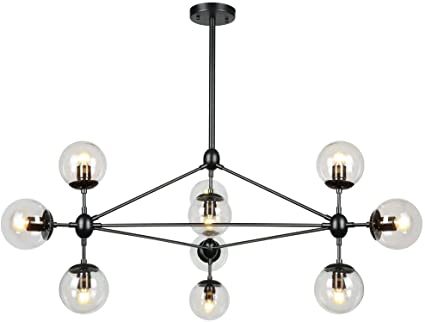 Oldiron 10 Light Magic Bean DNA Chandelier, Modern Black Sputnik Chandelier with Clear Globe Glass Shade Kitchen Dining Room Living Room Restaurant