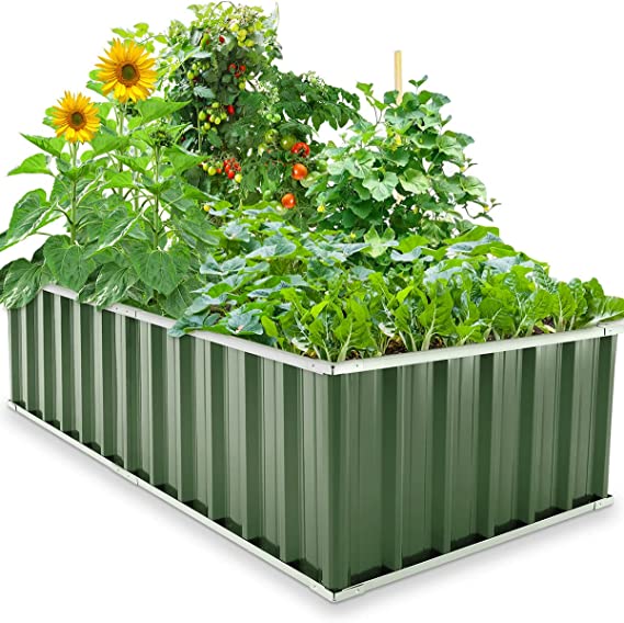 KING BIRD 6x3x1.5ft Galvanized Raised Garden Bed Outdoor Heightened Steel Metal Planter Box for Deep-Rooted Vegetables, Flowers, Large Raised Bed Kit(Green)