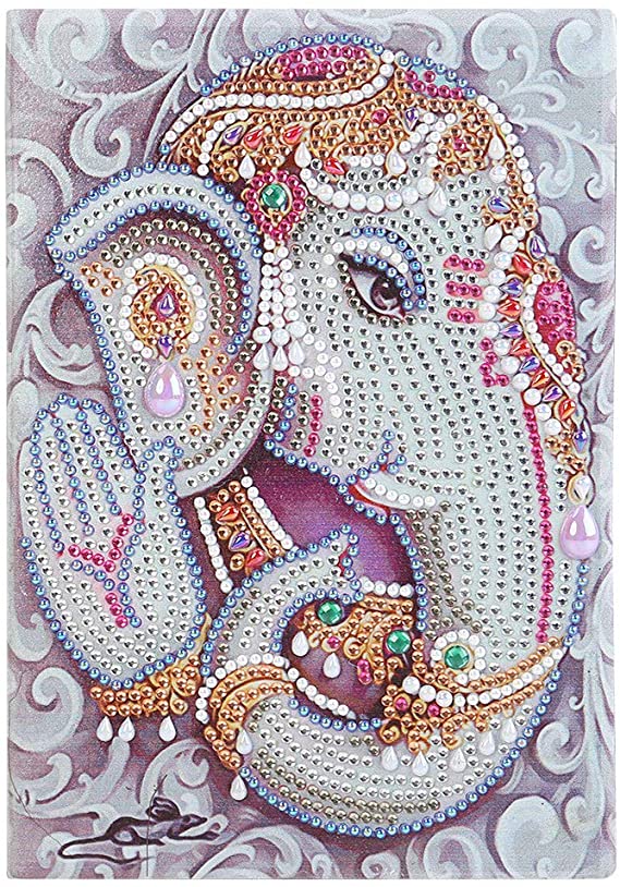 DIY 5D Diamond Painting Notebook Cover Kits Animal Special Shaped Rhinestones Leather Blank Journal Sketchbook A5 Size 50 Pages for Travel Business Study Home Office Art Drawing (Elephant1)