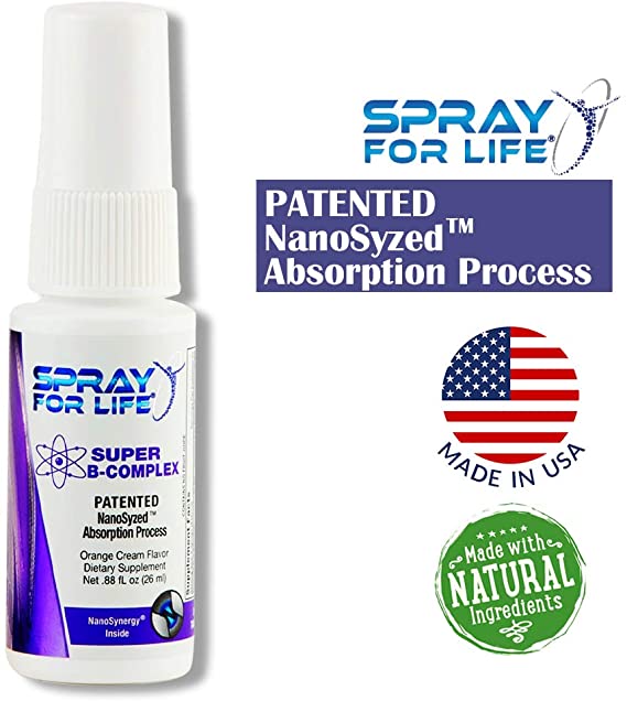 Spray for Life® Super B-Complex Vitamin Spray - Vegan Non-GMO - Nanotechnology Liquid Sublingual Supplement - 100% Absorbed Easily, with Folic Acid, Vitamin B1, B6, B9, B12 - 30 Days Supply