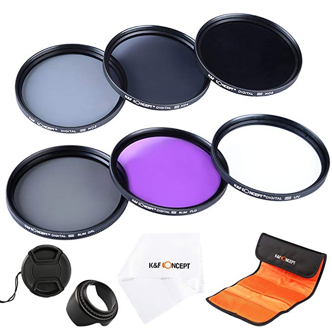 K&F Concept 62mm Slim UV Protection Polarizing Slim CPL Circular Polarizing Slim FLD Neutral Density ND2 ND4 ND8 Lens Filter Kit Set