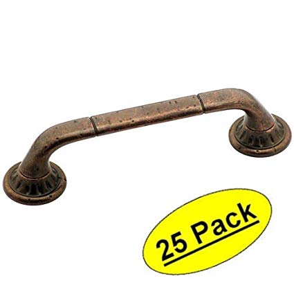 Amerock BP4483-RBZ Rustic Bronze Ambrosia Euro Stone Cabinet Hardware Handle Pull, 3-3/4" (96mm) Hole Centers - 25 Pack