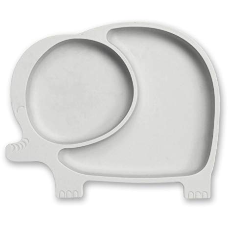 Sage Spoonfuls Sili Elephant Silicone Suction Divided Toddler Plate, Grey