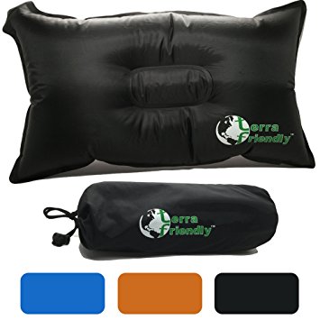 Terra Friendly Premium Inflatable Travel Pillow, Camping Pillow, Backpacking Pillow, Self Inflating Pillow for Car, Airplane, Beach. With Pillowcase (optional) Made in the USA.