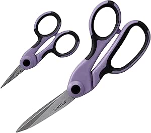 SINGER ProSeries 8.5" Fabric Scissors and 4.5" Craft Detail Scissors Set, Lilac Purple, Set of 2 Sewing Scissors