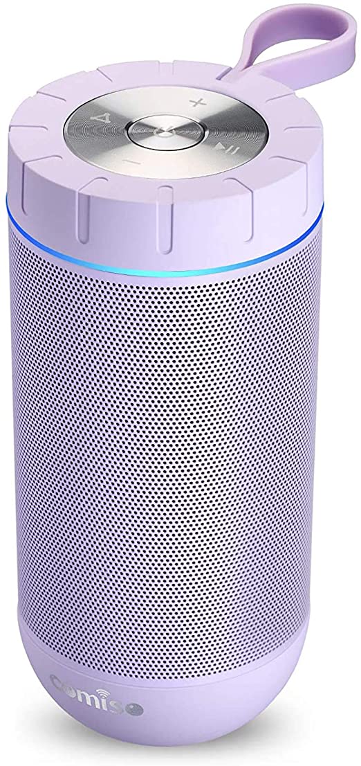 COMISO Waterproof Bluetooth Speakers Outdoor Wireless Portable Speaker with 20 Hours Playtime Superior Sound for Camping, Beach, Sports, Pool Party, Shower (Purple)