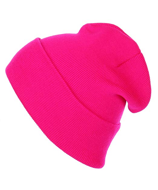 RufnTop Thick Plain Knit Beanie Slouchy Cuff Toboggan Daily Hat Soft Unisex Solid Skull Cap