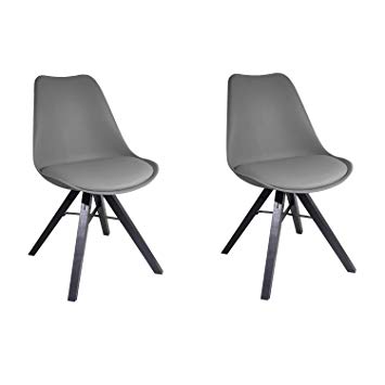 YUIKY Modern Dining Chair Set of 2 Padded Seat Natural Wood Legs Chair (Grey)
