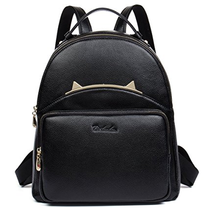 BOSTANTEN Genuine Leather Backpack Purse Shoulder Casual School Bag for Women Black