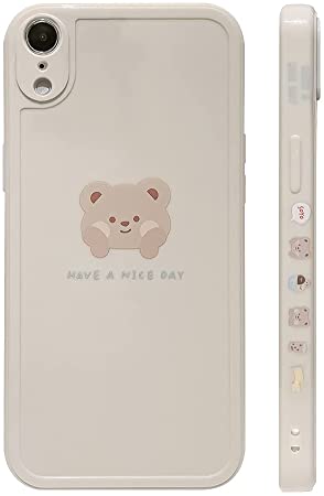Ownest Compatible with iPhone XR Case Cute Painted Design Brown Bear with Cheeks for Women Girls Fashion Slim Soft Flexible TPU Rubber for iPhone XR-Beige