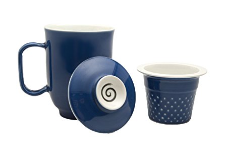 The Tea Spot Steeping Mug, 3-Piece Handcrafted Porcelain Ceramic Tea Mug with Infuser & Lid, 16-Ounce, color: Blue Sky