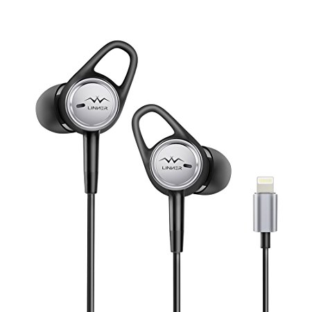 iPhone Earbuds, Linner Active Noise Cancelling Headphones Lightning In-Ear Wired Earphone w/ Built-In Mic and Remote (Comfortable and Secure Fit, MFi Certified) for iPhone X 8 7 6 Plus, iPad, iPod -Space Gray
